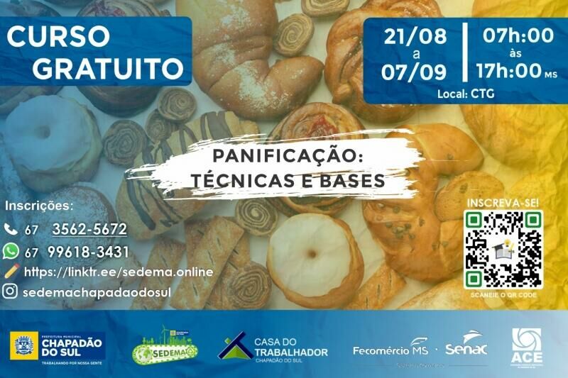 Imagem de compartilhamento para o artigo Curso gratuito de 'Panificação' é realizado até o dia 7 de setembro em Chapadão do Sul da MS Todo dia